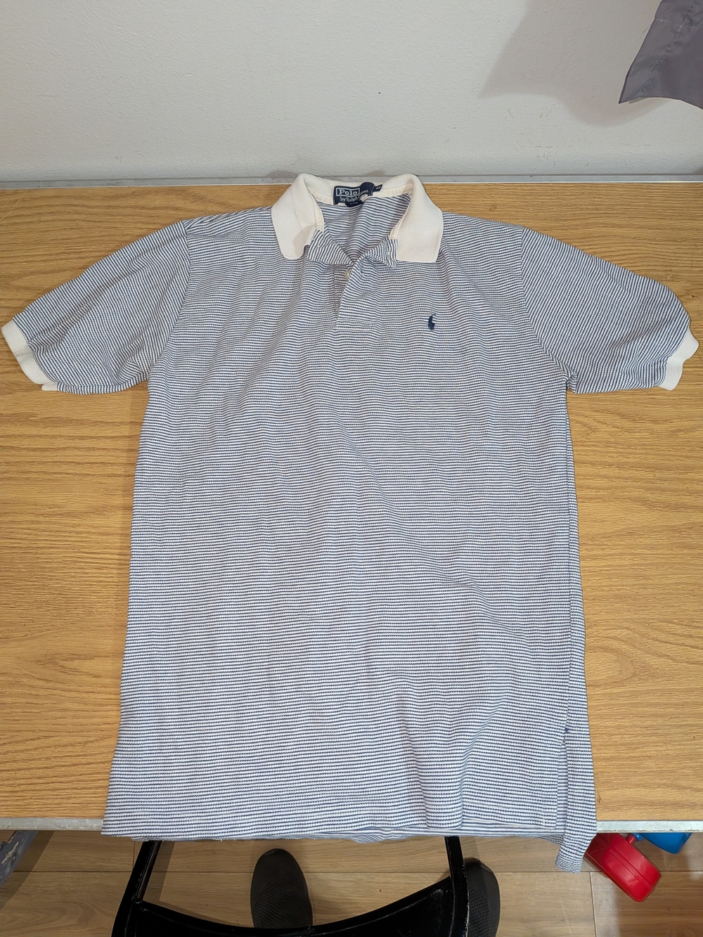 Polo by Ralph Lauren Navy Micro-Stripe Polo with White Collar